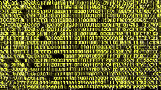 A digital representation of binary code with 0s and 1s in green on a dark background, symbolizing data or computer programming.