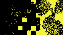 Abstract digital art with pixelated patterns and organic textures in a black and yellow color scheme