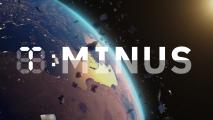 A digital countdown overlay with "0: MINUS" on an animated Earth and asteroids.