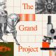 Collage featuring a knight on horseback, microscope, Golden Gate Bridge, geometric shapes, and the text "The 10 Grand Project" in bold red letters.