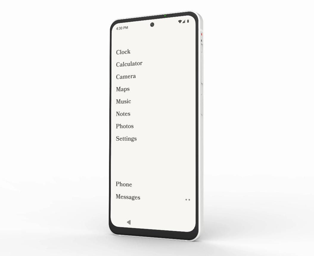 a dumbphone with a list of features on its screen